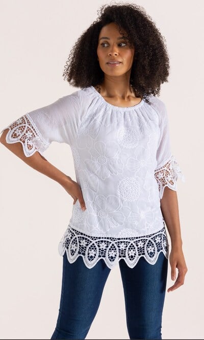 Crochet Trim And Embroidered Top