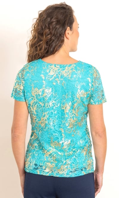Anna Rose Foil Print Short Sleeve Lace Top