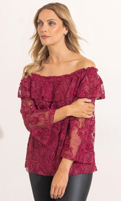 Embroidered Lace Bardot Top
