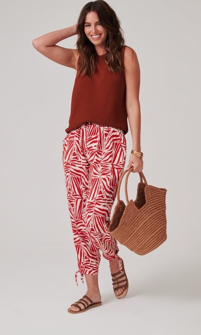 Printed Tie Hem Cropped Trousers