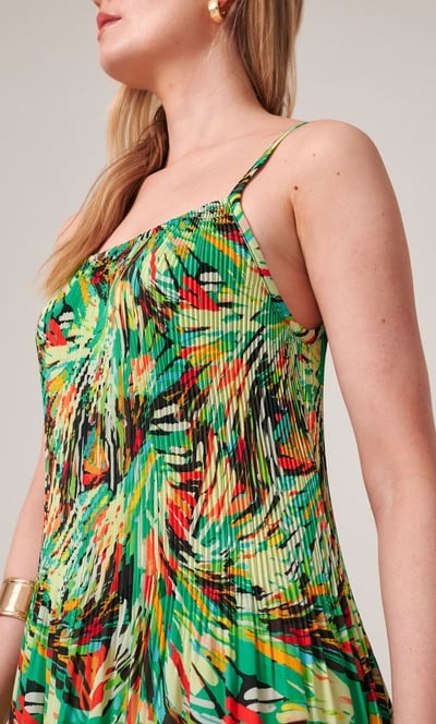 Printed Strappy Pleated Midaxi Dress