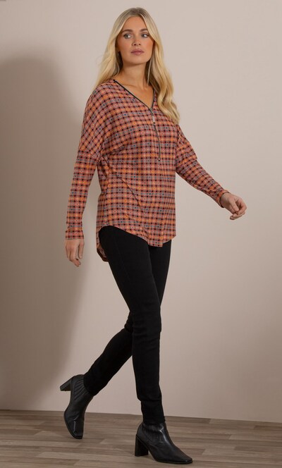 Zip Detail Houndstooth Print Tunic Top