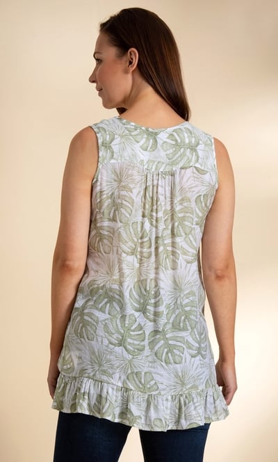 Sleeveless Leaf Print Tunic Top